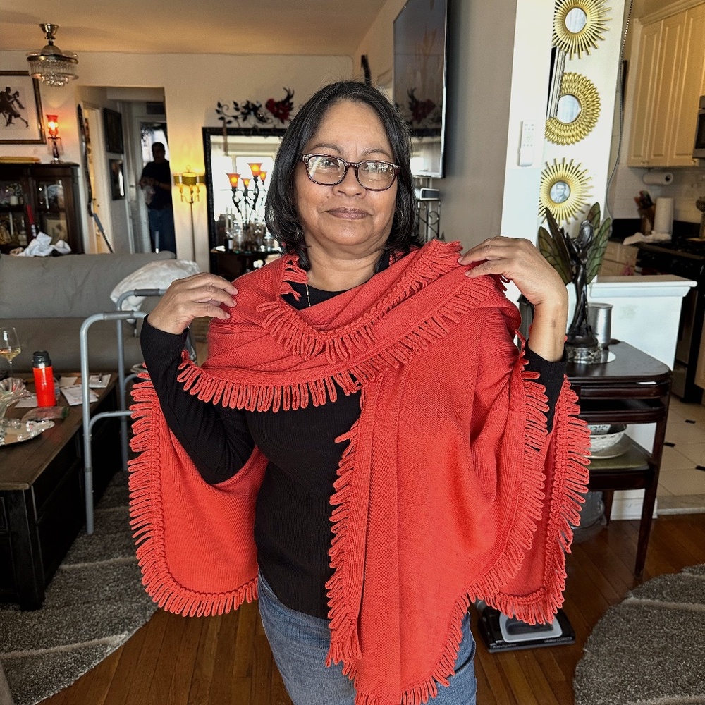 Orange Fringed Cape/Scarf